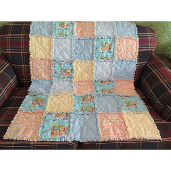 Flannel Rag Quilt With Batting 41x35 Noah's Ark Throw - Picture 13 of 14